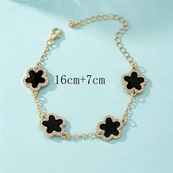Chic Black Five Leaf Clover Gold bracelet - Picture 4 of 4